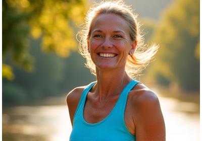 Srećna Marija, žena u 40-im, koja uživa u aktivnom životu nakon promena u wellnessu.