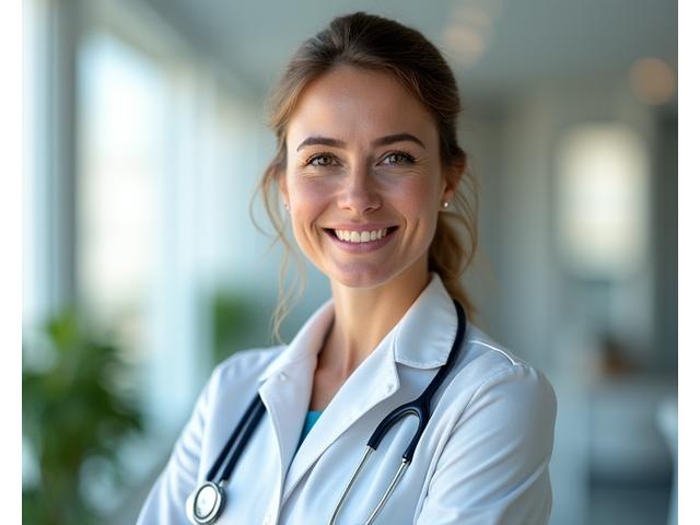 Doktorka Milica Jovanović, nutricionista, sa osmehom ispred medicinskog centra, simbolizujući stručnost i pristup Wellnessu prilagođenom za 35+